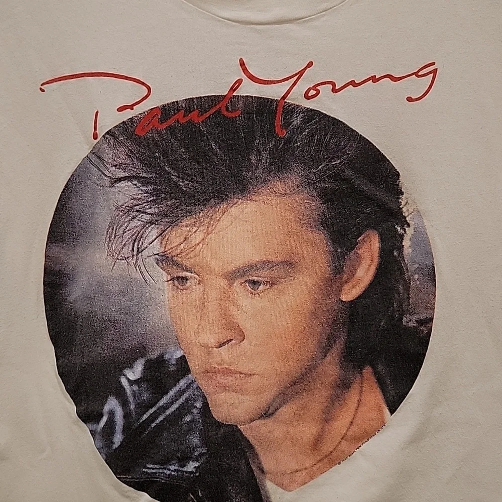 Vintage 1985 Paul Young The Nine Go Mad Tour White Tshirt Size Large - Picture 2 of 8